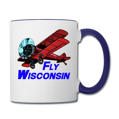 Fly Wisconsin - Biplane - Contrast Coffee Mug - white/cobalt blue