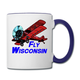 Fly Wisconsin - Biplane - Contrast Coffee Mug - white/cobalt blue
