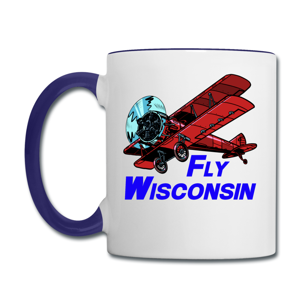 Fly Wisconsin - Biplane - Contrast Coffee Mug - white/cobalt blue