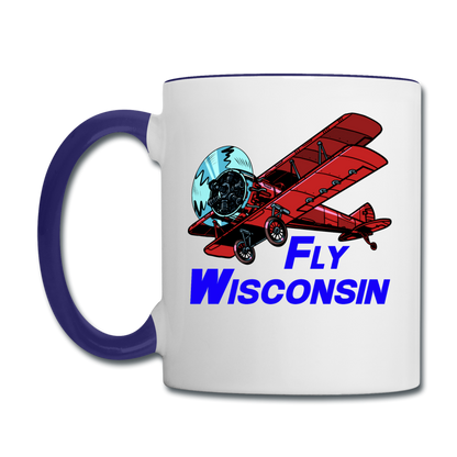 Fly Wisconsin - Biplane - Contrast Coffee Mug - white/cobalt blue