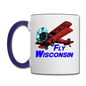 Fly Wisconsin - Biplane - Contrast Coffee Mug - white/cobalt blue