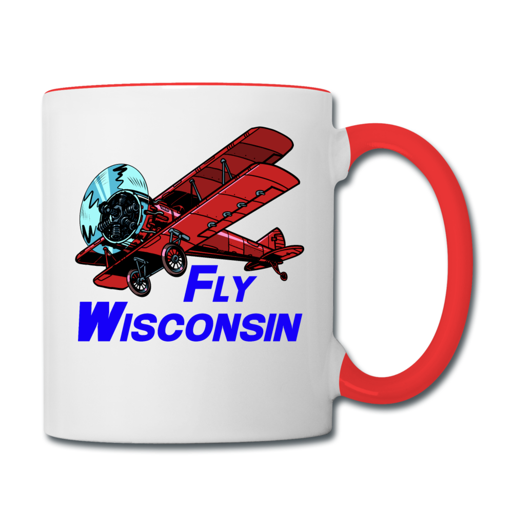 Fly Wisconsin - Biplane - Contrast Coffee Mug - white/red