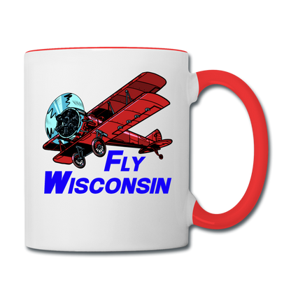 Fly Wisconsin - Biplane - Contrast Coffee Mug - white/red