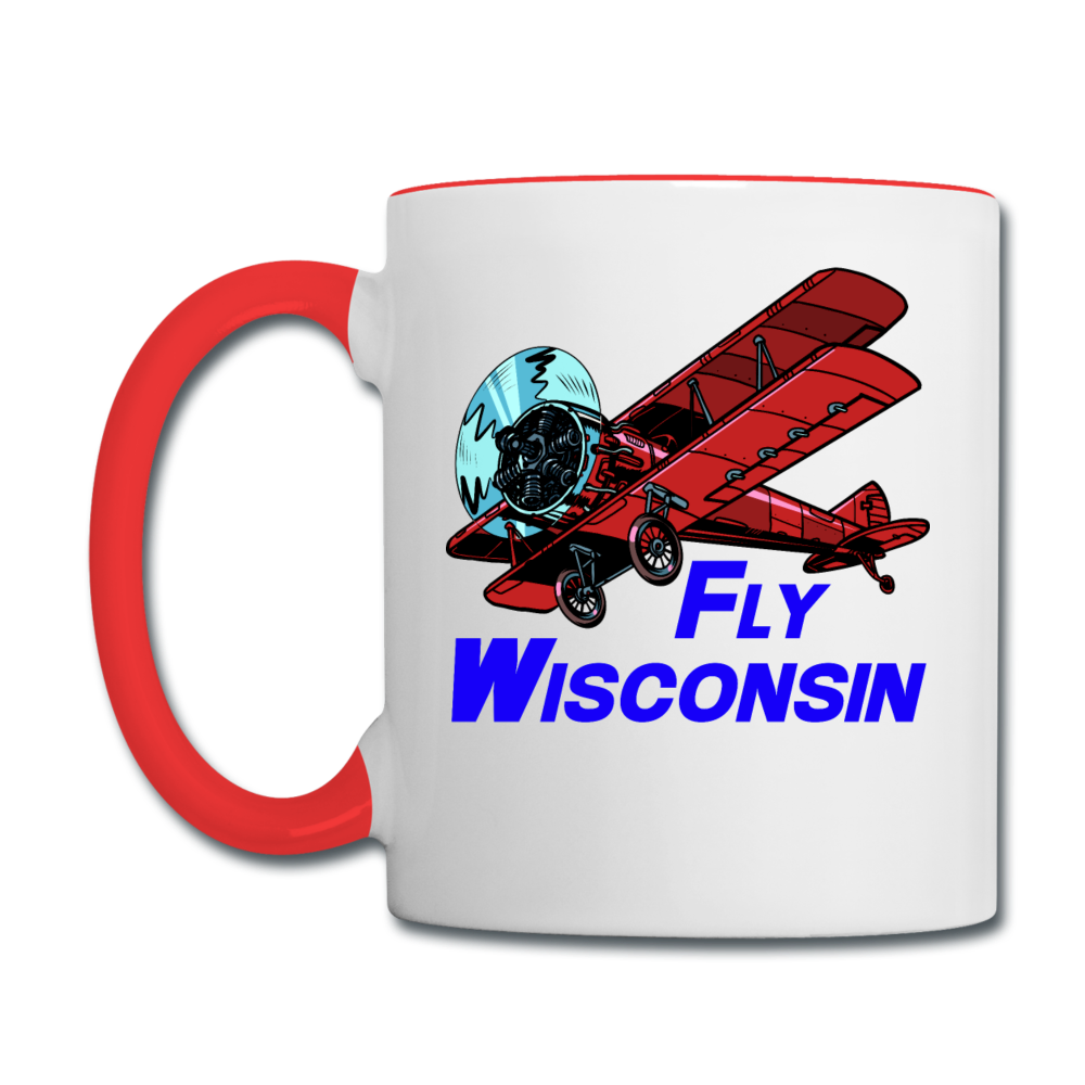 Fly Wisconsin - Biplane - Contrast Coffee Mug - white/red