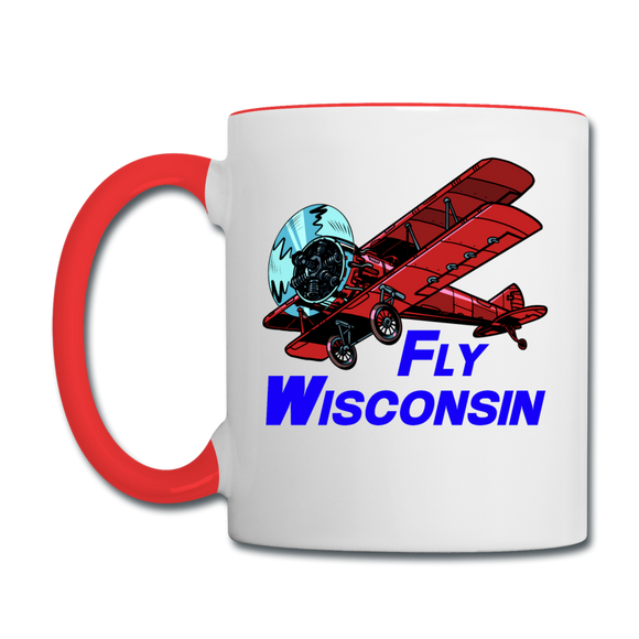 Fly Wisconsin - Biplane - Contrast Coffee Mug - white/red