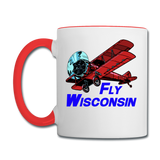 Fly Wisconsin - Biplane - Contrast Coffee Mug - white/red