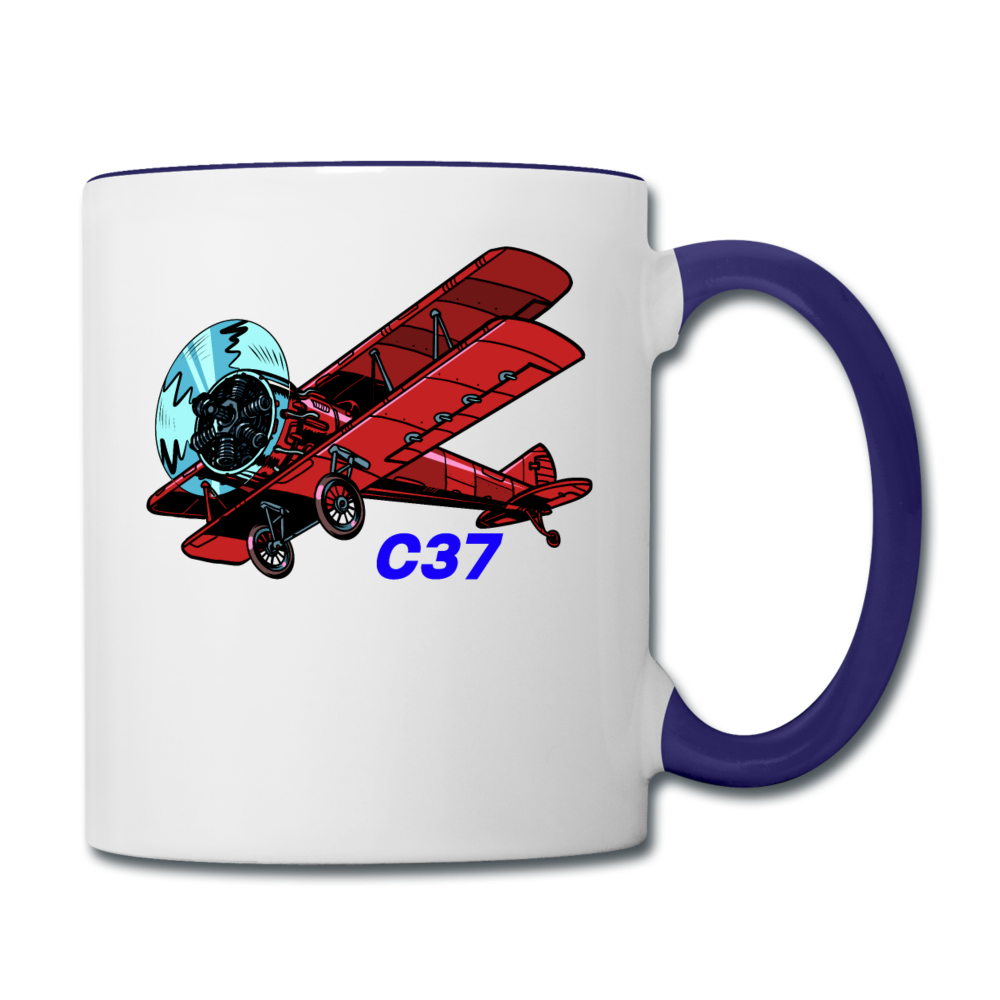 Wisconsin Airports - Brodhead C37 - Biplane - Contrast Coffee Mug - white/cobalt blue