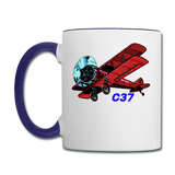 Wisconsin Airports - Brodhead C37 - Biplane - Contrast Coffee Mug - white/cobalt blue