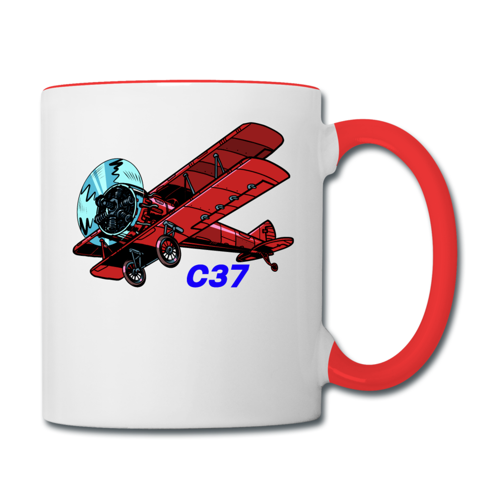 Wisconsin Airports - Brodhead C37 - Biplane - Contrast Coffee Mug - white/red