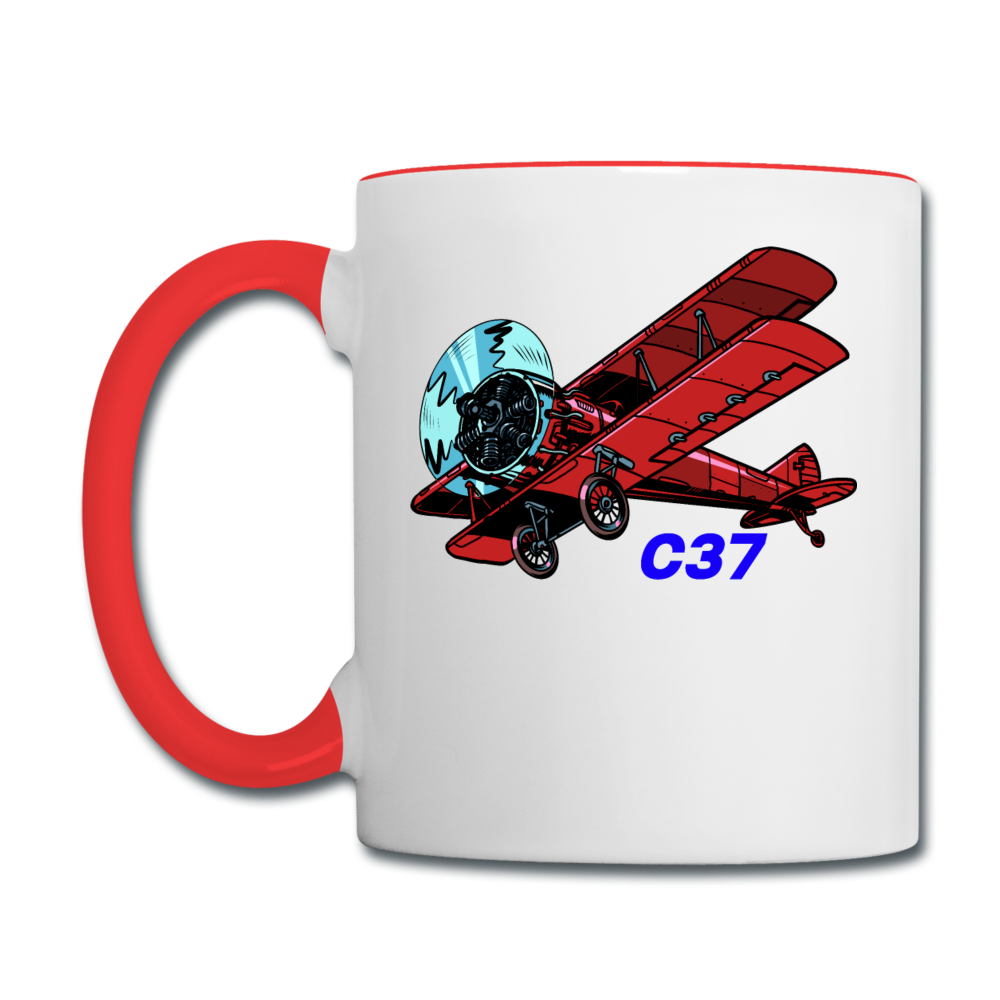 Wisconsin Airports - Brodhead C37 - Biplane - Contrast Coffee Mug - white/red