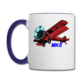 Wisconsin Airports - Milwaukee MKE - Biplane - Contrast Coffee Mug - white/cobalt blue
