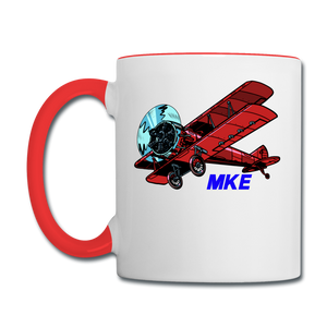 Wisconsin Airports - Milwaukee MKE - Biplane - Contrast Coffee Mug - white/red