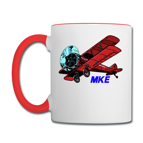 Wisconsin Airports - Milwaukee MKE - Biplane - Contrast Coffee Mug - white/red