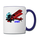 Wisconsin Airports - Oshkosh OSH - Biplane - Contrast Coffee Mug - white/cobalt blue