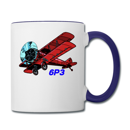 Wisconsin Airports - Waunakee 6P3 - Biplane - Contrast Coffee Mug - white/cobalt blue