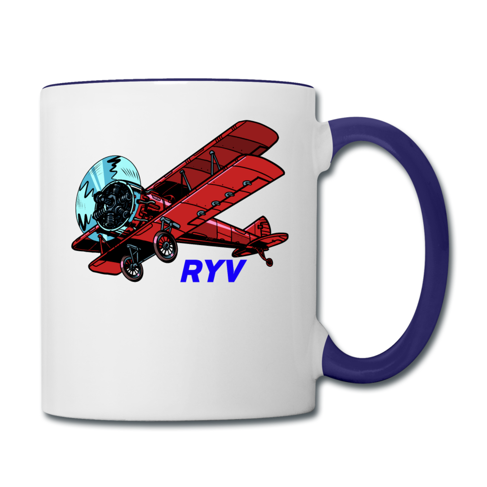 Wisconsin Airports - Watertown RYV - Biplane - Contrast Coffee Mug - white/cobalt blue