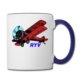 Wisconsin Airports - Watertown RYV - Biplane - Contrast Coffee Mug - white/cobalt blue