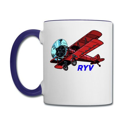 Wisconsin Airports - Watertown RYV - Biplane - Contrast Coffee Mug - white/cobalt blue