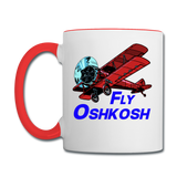 Fly Wisconsin - Oshkosh - Biplane - Contrast Coffee Mug - white/red