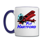 Fly Wisconsin - Hartford - Biplane - Contrast Coffee Mug - white/cobalt blue