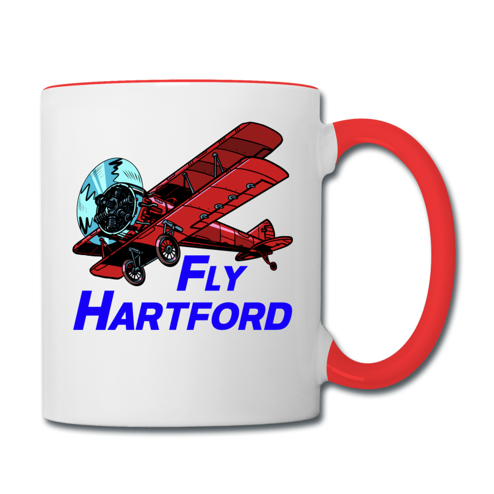 Fly Wisconsin - Hartford - Biplane - Contrast Coffee Mug - white/red