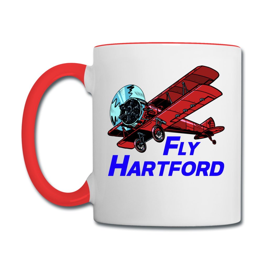 Fly Wisconsin - Hartford - Biplane - Contrast Coffee Mug - white/red