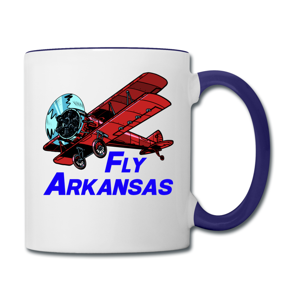 Fly Arkansas - Biplane - Contrast Coffee Mug - white/cobalt blue