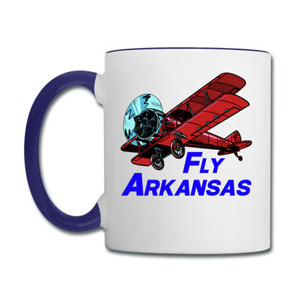 Fly Arkansas - Biplane - Contrast Coffee Mug - white/cobalt blue