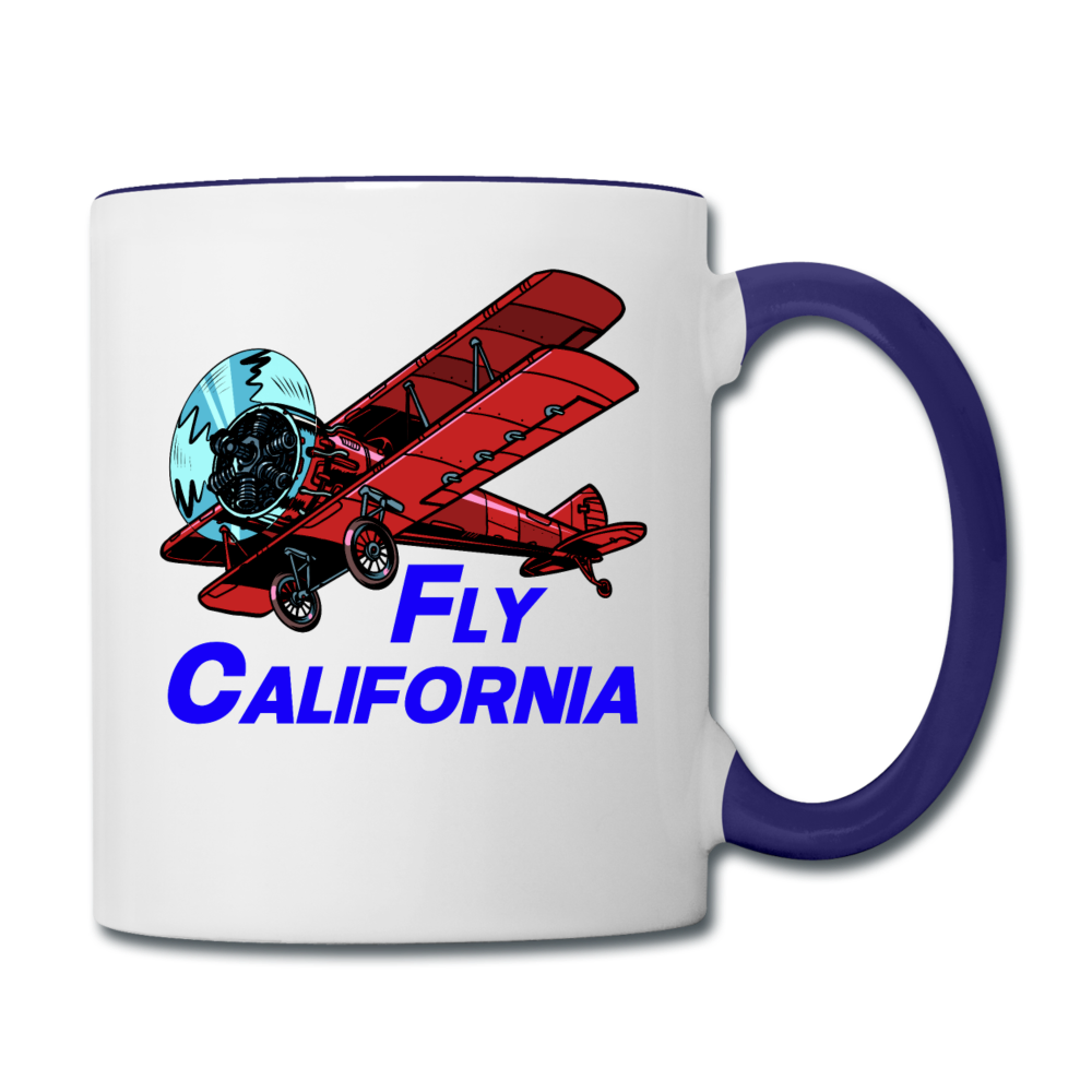 Fly California - Biplane - Contrast Coffee Mug - white/cobalt blue