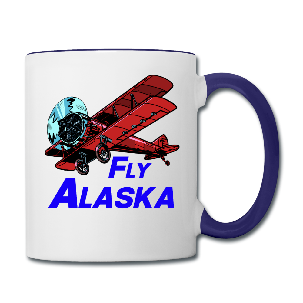 Fly Alaska - Biplane - Contrast Coffee Mug - white/cobalt blue