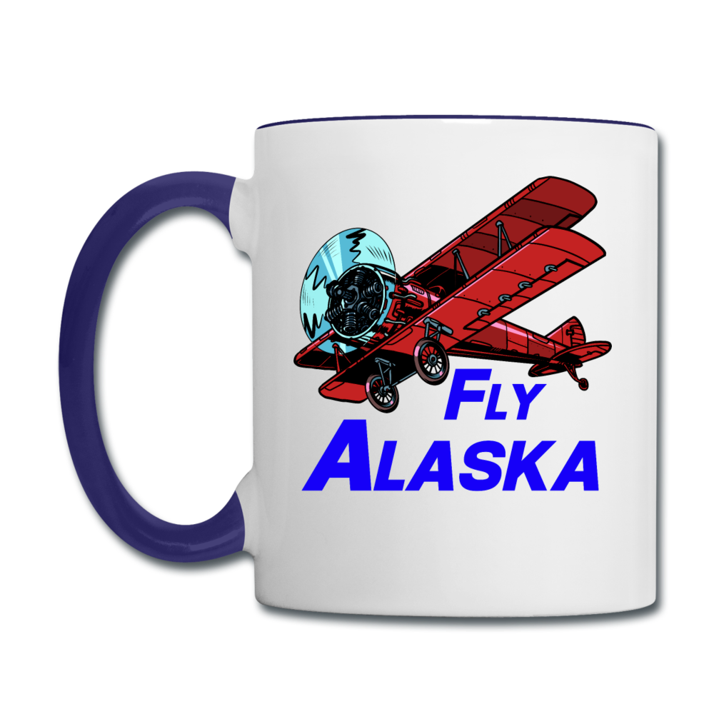 Fly Alaska - Biplane - Contrast Coffee Mug - white/cobalt blue