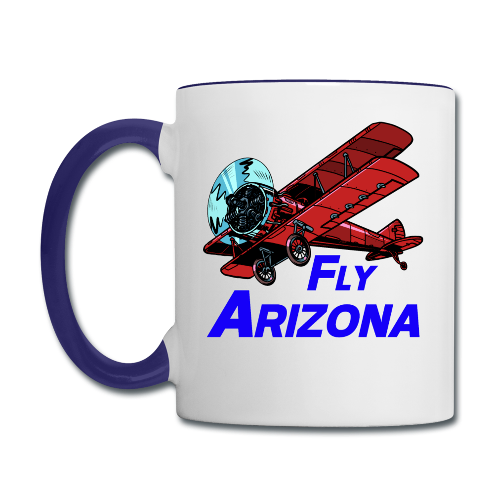 Fly Arizona - Biplane - Contrast Coffee Mug - white/cobalt blue