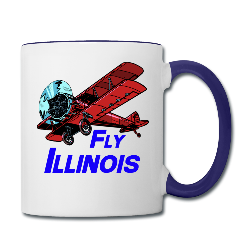 Fly Illinois - Biplane - Contrast Coffee Mug - white/cobalt blue