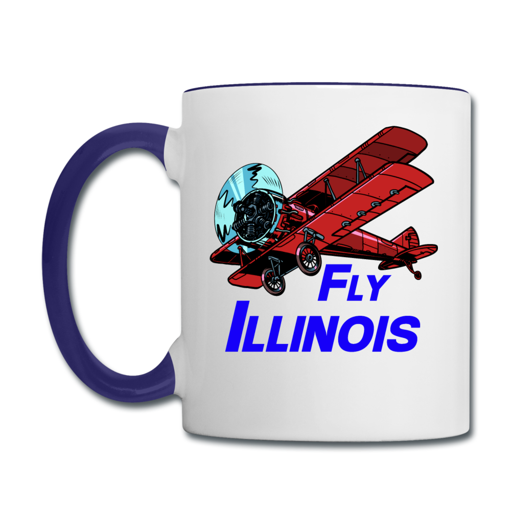 Fly Illinois - Biplane - Contrast Coffee Mug - white/cobalt blue