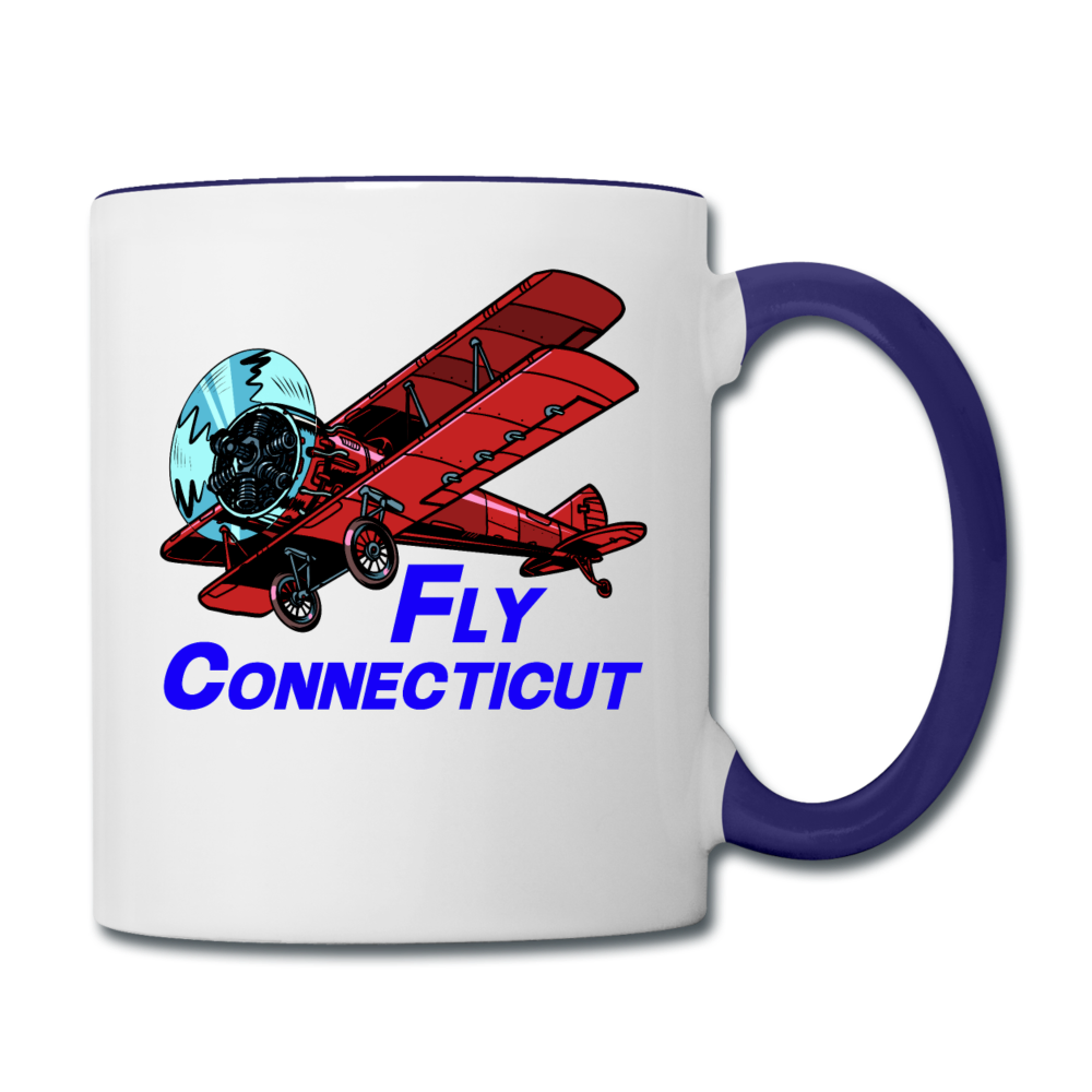 Fly Connecticut - Biplane - Contrast Coffee Mug - white/cobalt blue