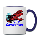 Fly Connecticut - Biplane - Contrast Coffee Mug - white/cobalt blue