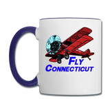 Fly Connecticut - Biplane - Contrast Coffee Mug - white/cobalt blue