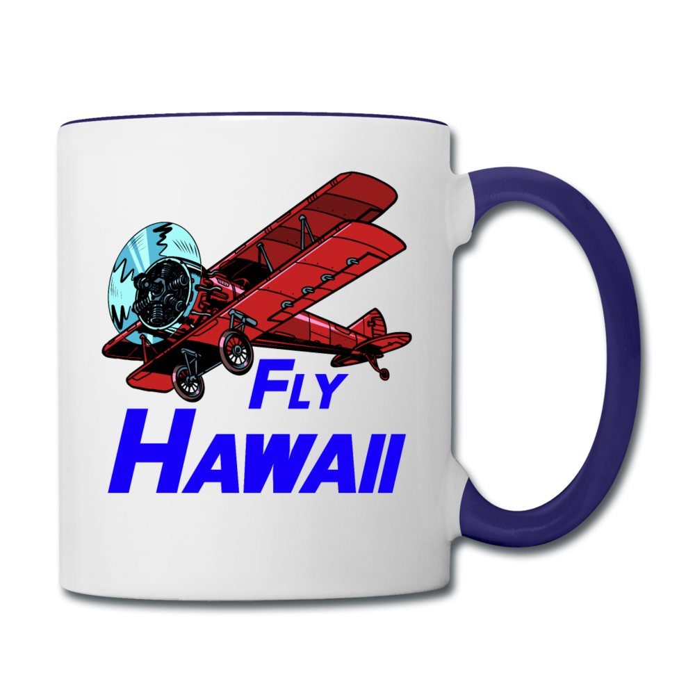 Fly Hawaii - Biplane - Contrast Coffee Mug - white/cobalt blue