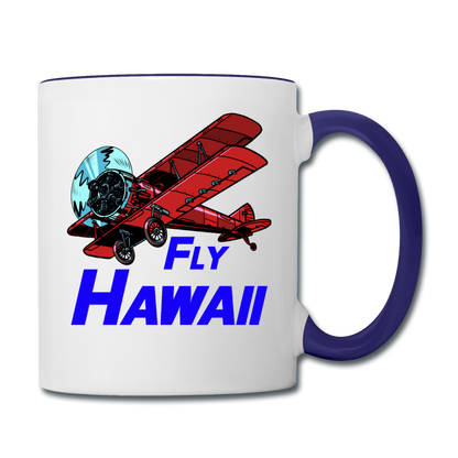 Fly Hawaii - Biplane - Contrast Coffee Mug - white/cobalt blue