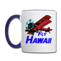 Fly Hawaii - Biplane - Contrast Coffee Mug - white/cobalt blue