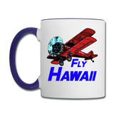 Fly Hawaii - Biplane - Contrast Coffee Mug - white/cobalt blue