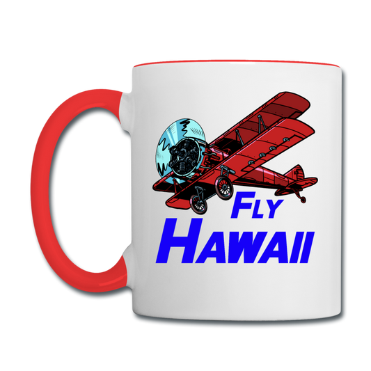 Fly Hawaii - Biplane - Contrast Coffee Mug - white/red