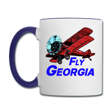 Fly Georgia - Biplane - Contrast Coffee Mug - white/cobalt blue