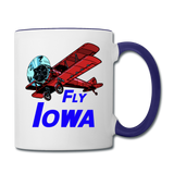 Fly Iowa - Biplane - Contrast Coffee Mug - white/cobalt blue