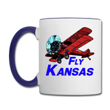 Fly Kansas - Biplane - Contrast Coffee Mug - white/cobalt blue