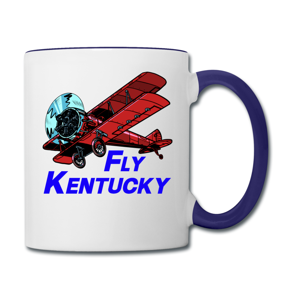 Fly Kentucky Biplane - Contrast Coffee Mug - white/cobalt blue