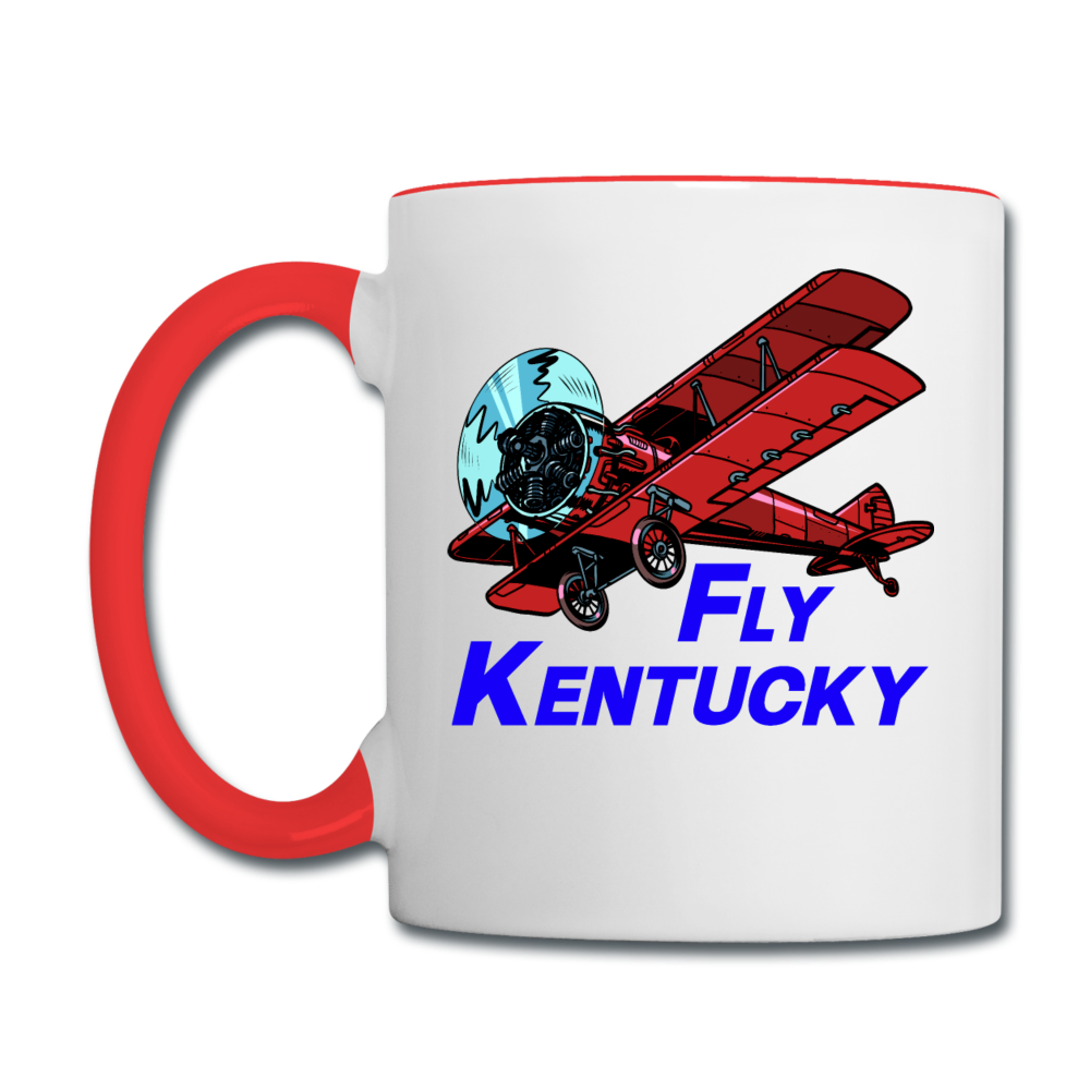 Fly Kentucky Biplane - Contrast Coffee Mug - white/red