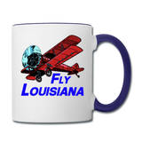 Fly Louisiana - Biplane - Contrast Coffee Mug - white/cobalt blue