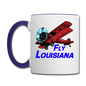 Fly Louisiana - Biplane - Contrast Coffee Mug - white/cobalt blue