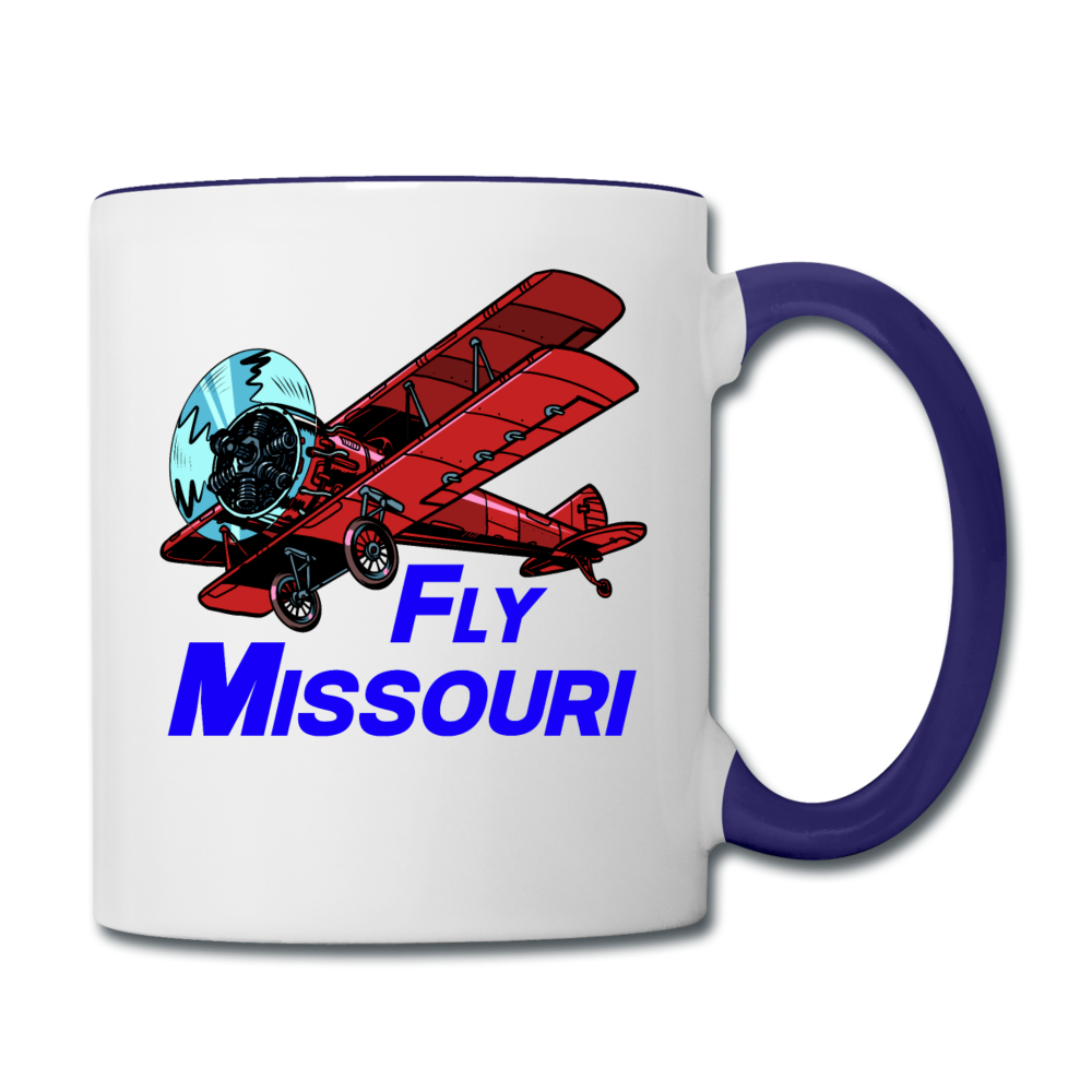 Fly Missouri - Biplane - Contrast Coffee Mug - white/cobalt blue